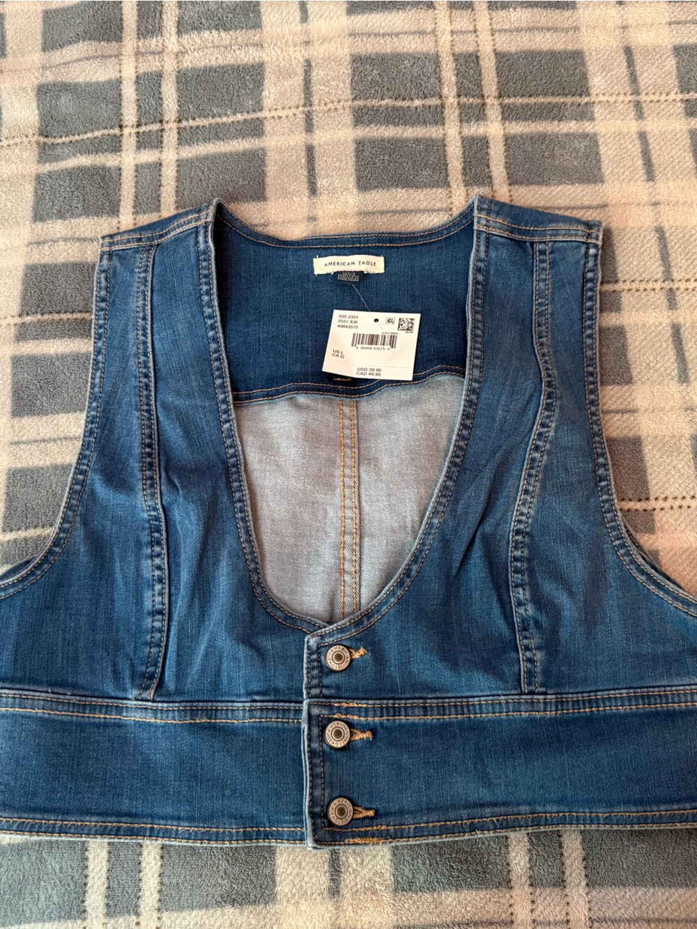 NWT XL American Eagle Blue Denim Women's Crop Vest